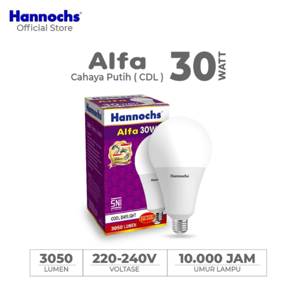 Lampu Bohlam LED 30 watt Hannochs Alfa Original Warna Putih