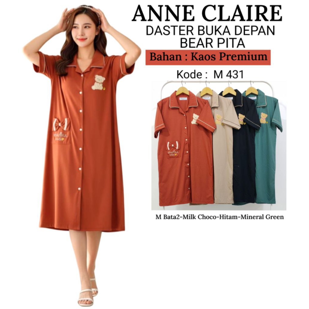 ANNE CLAIRE - Piyama Daster / Daster Anne Claire / Daster Buka Depan Bear Pita  / Baju Tidur Model D