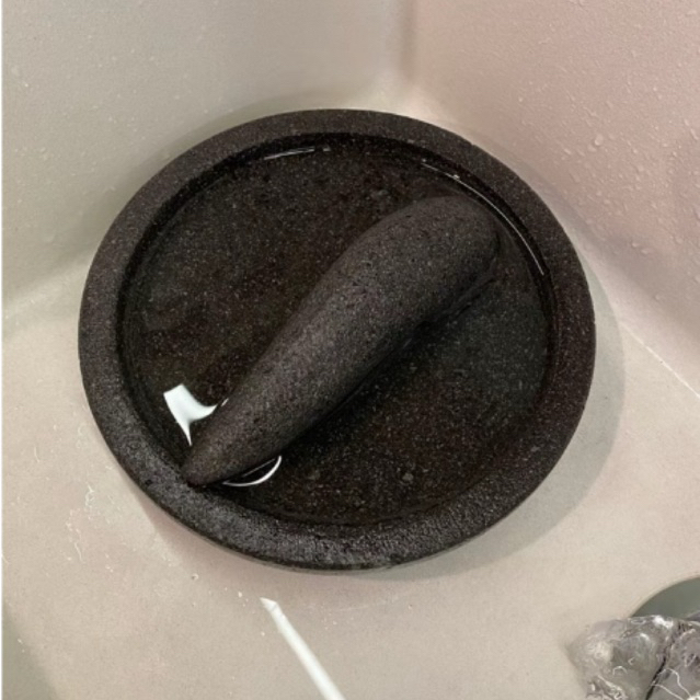 cobek/layah batu asli 25cm set ulekan