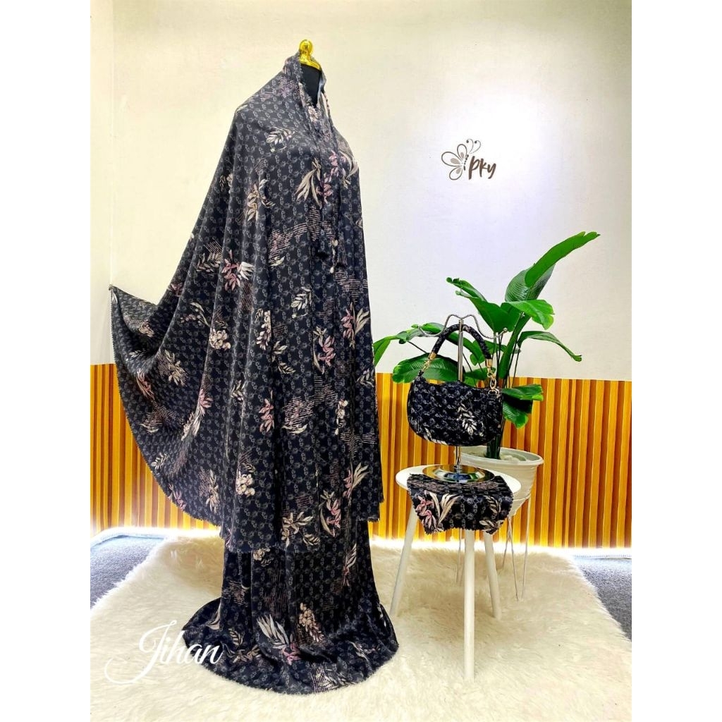 MUKENA JIHAN BAHAN ARMANY SILK RESLETING DAGU  SIZE JUMBO DAN FREE TAS MUKENA CANTIK