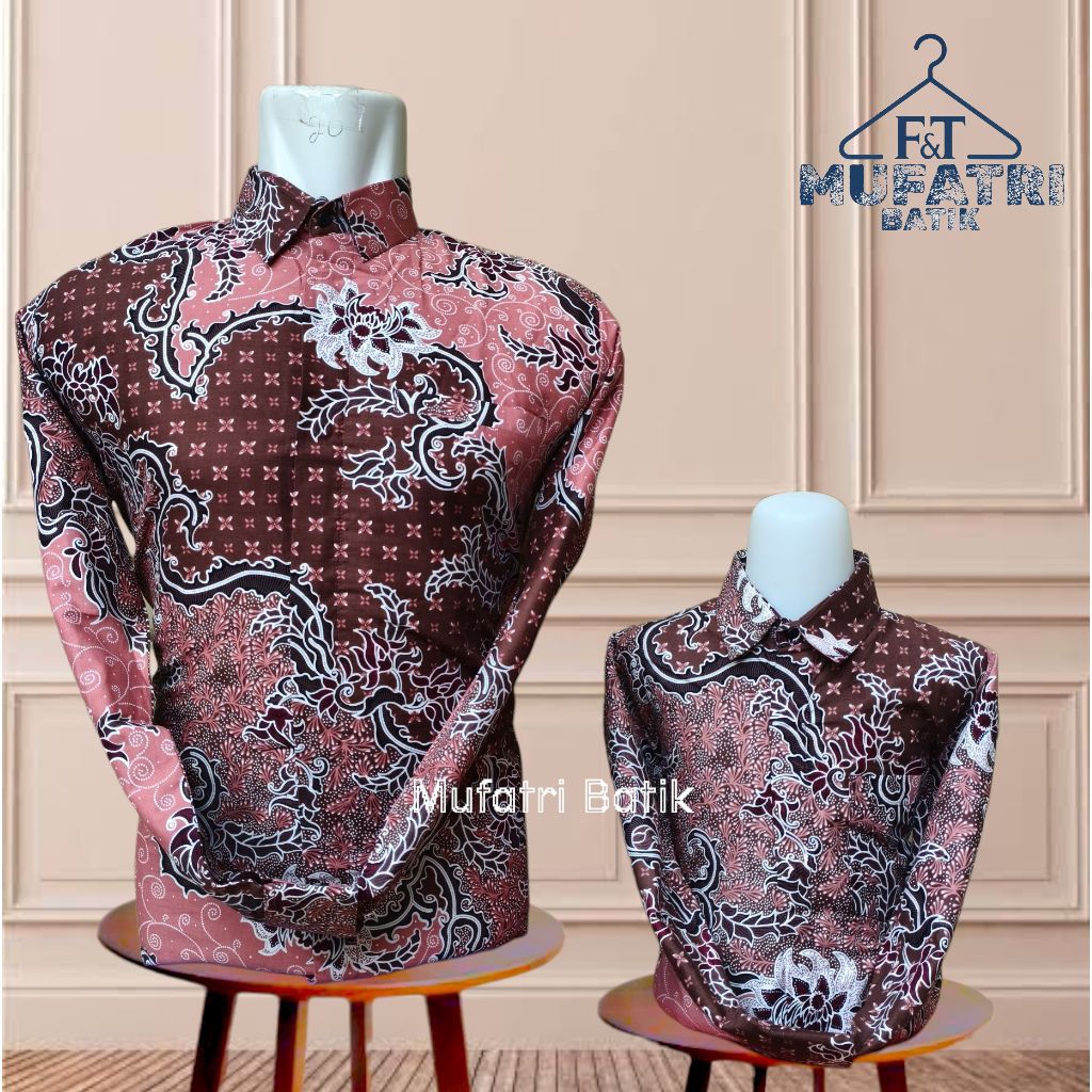 Kemeja Batik Couple Ayah Dan Anak Warna Dusty Pink Bahan Katun Lapis Furing Premium//batik pesta kon