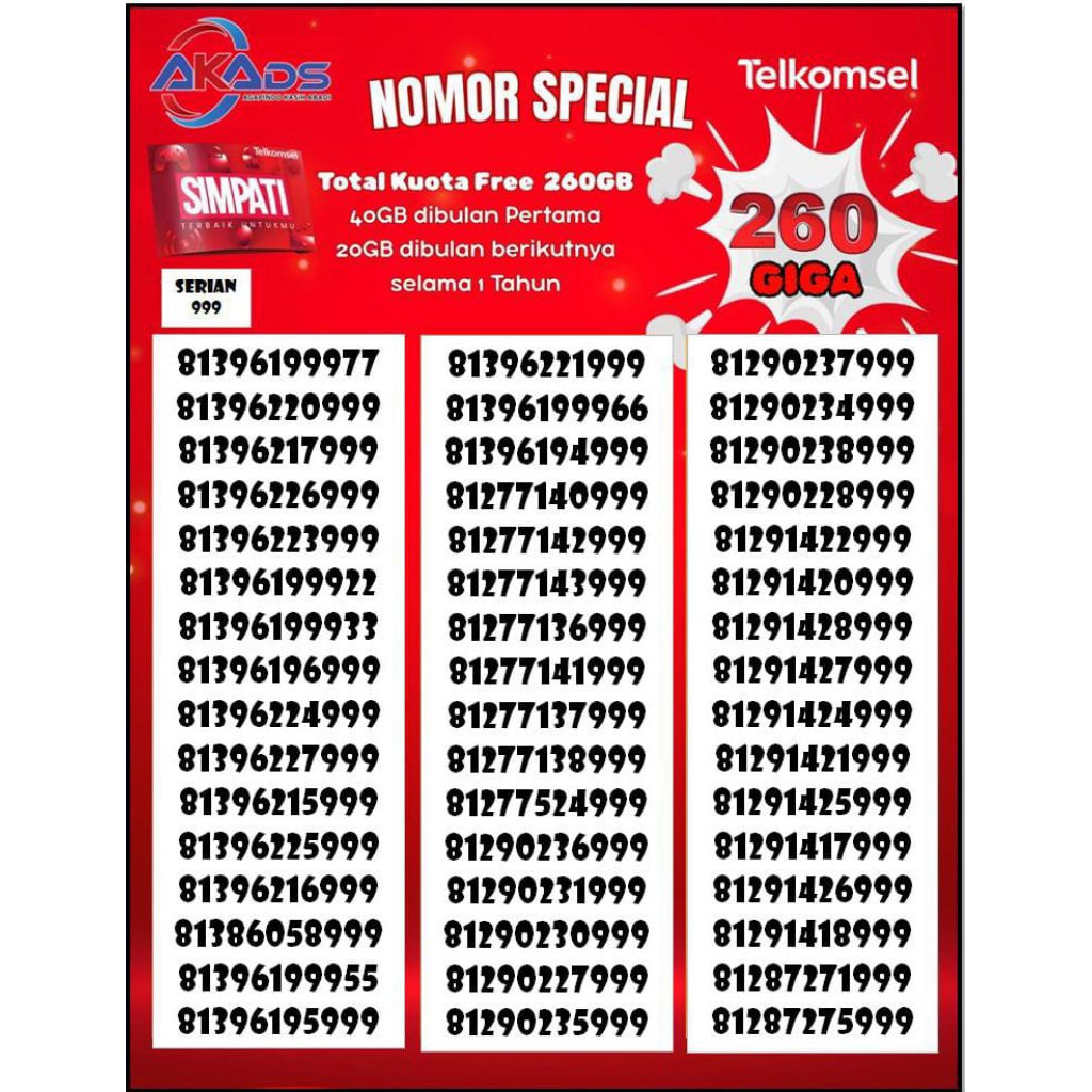 nomer cantik telkomsel serian 999