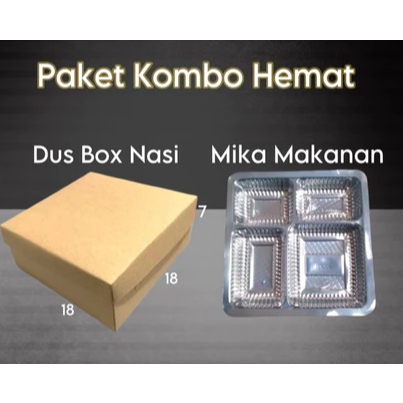 Paket Dus Box Nasi Polos Coklat Uk 18x18x7 dan Mika