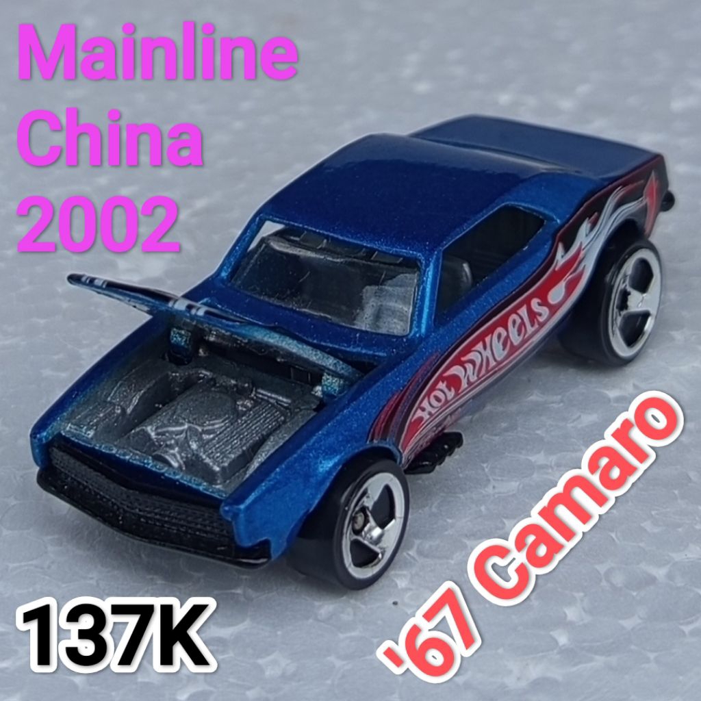 Hot Wheels Mainline Chevy 67 Camaro Biru Racing Open Hood Loose