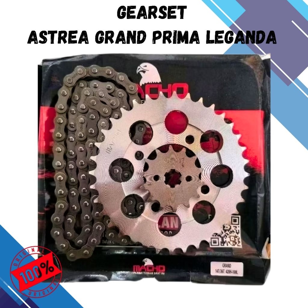 GEARSET GEAR SET GRAND ASTREA PRIMA LEGENDA HONDA WIN 14T/36T 428H 100L ORIGINAL-MERK MACHO
