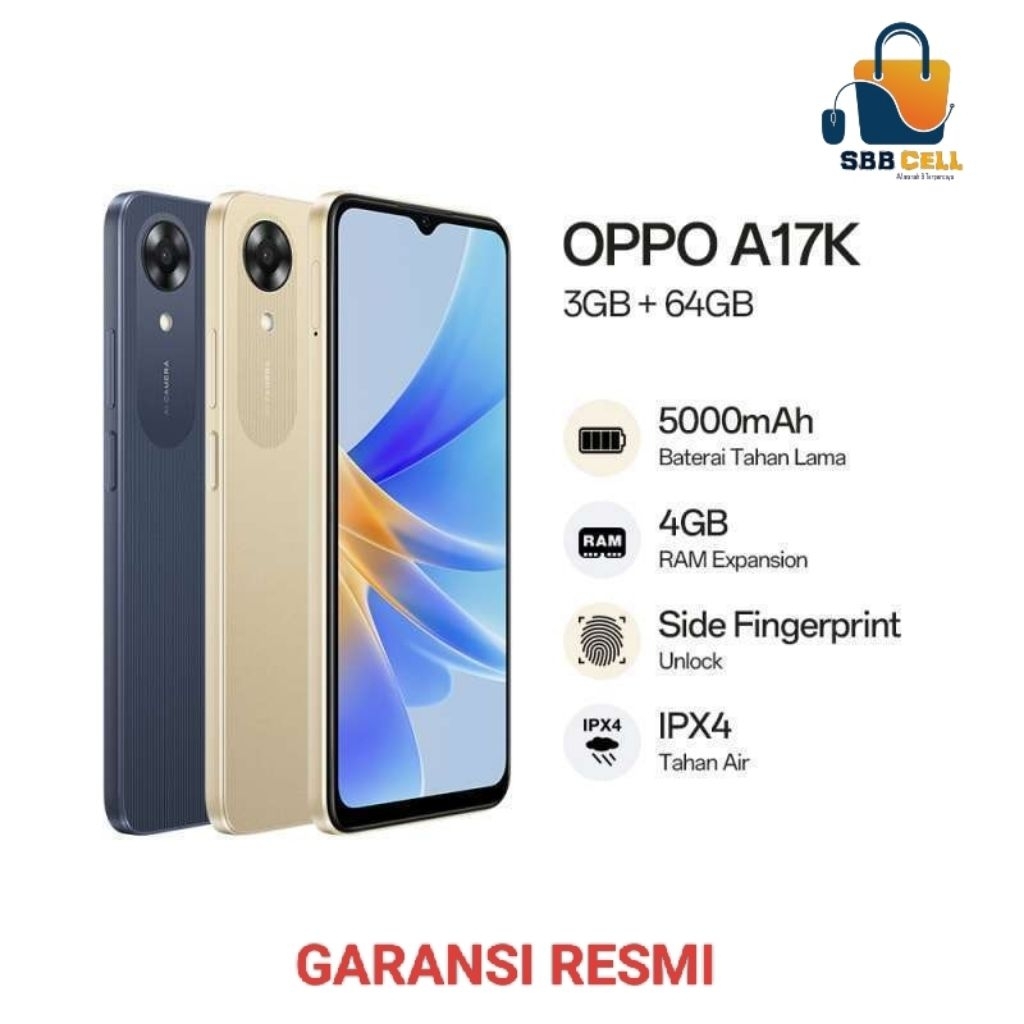 HP OPPO A17K 3/64 GB - OPPO A 17 K RAM 3GB ROM 64GB GARANSI RESMI