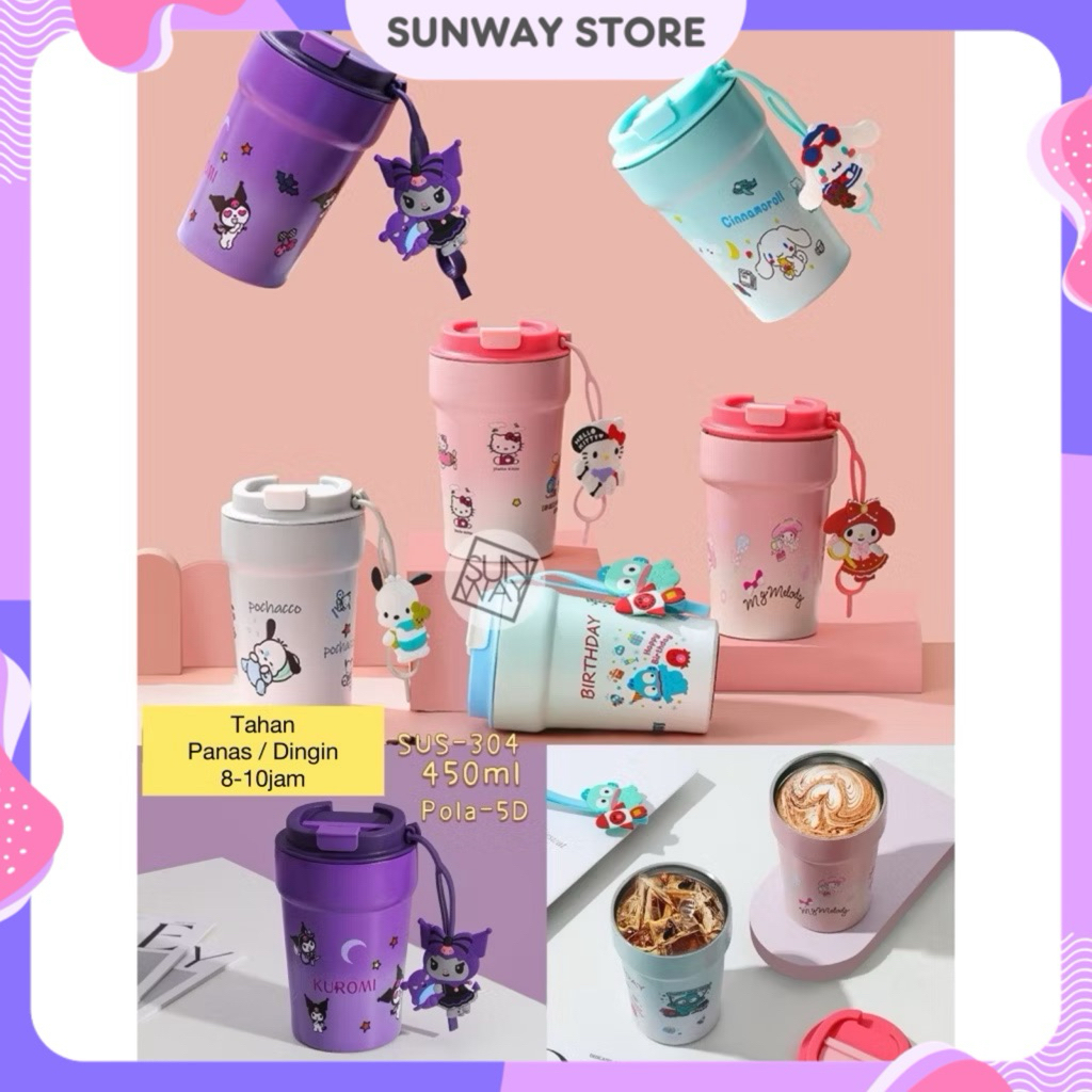 Gelas Tumbler Karakter Stainless Sus304 450ml / Termos Tumbler Karakter Tali Gantungan / Tumbler Sta