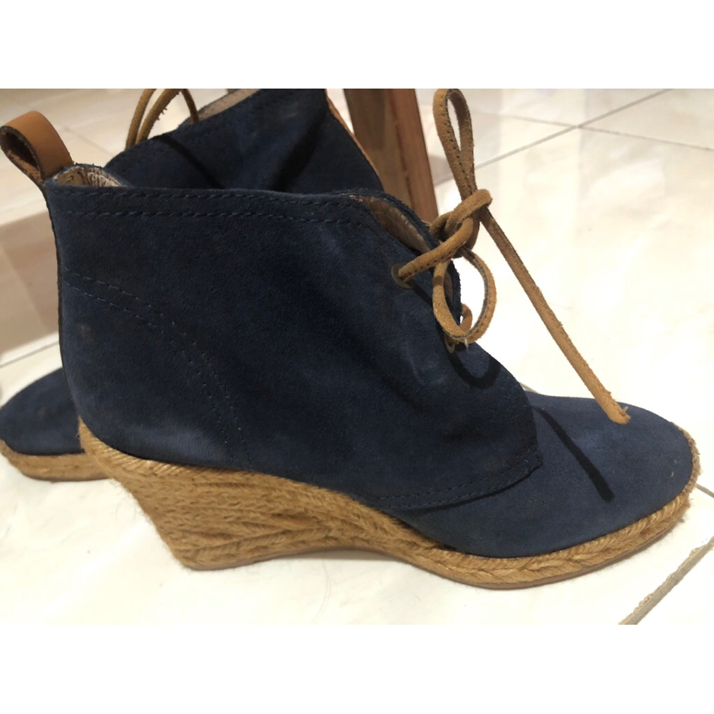 French Connection Navy Blue Denim Wedges Heels - PRELOVED