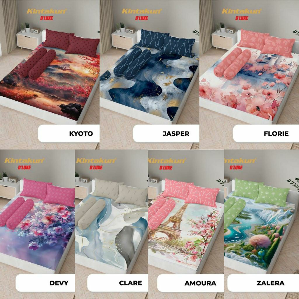 SPREI KINTAKUN DELUXE KING 180X200 TINGGI 25 CM , 4 SARUNG BANTAL 2 SARUNG GULING
