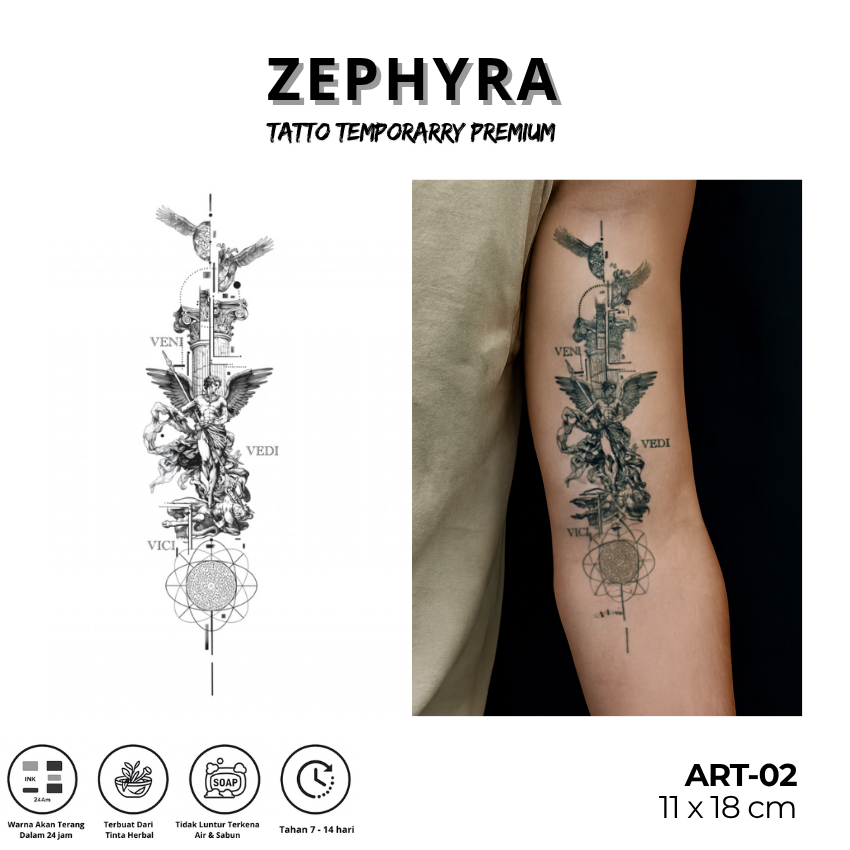 Tato Temporer Premium Veni Vidi Vici – Tattoo Sementara Keren Tinta Herbal Tahan Lama Anti Luntur
