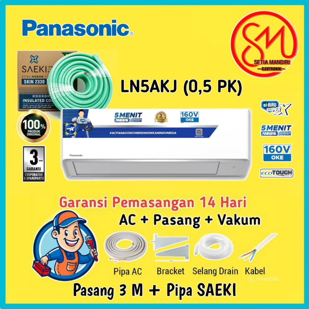 PANASONIC AC Split 1/2 PK Standard LN Series si-Biru 0.5PK CS-LN5AKJ Garansi Resmi