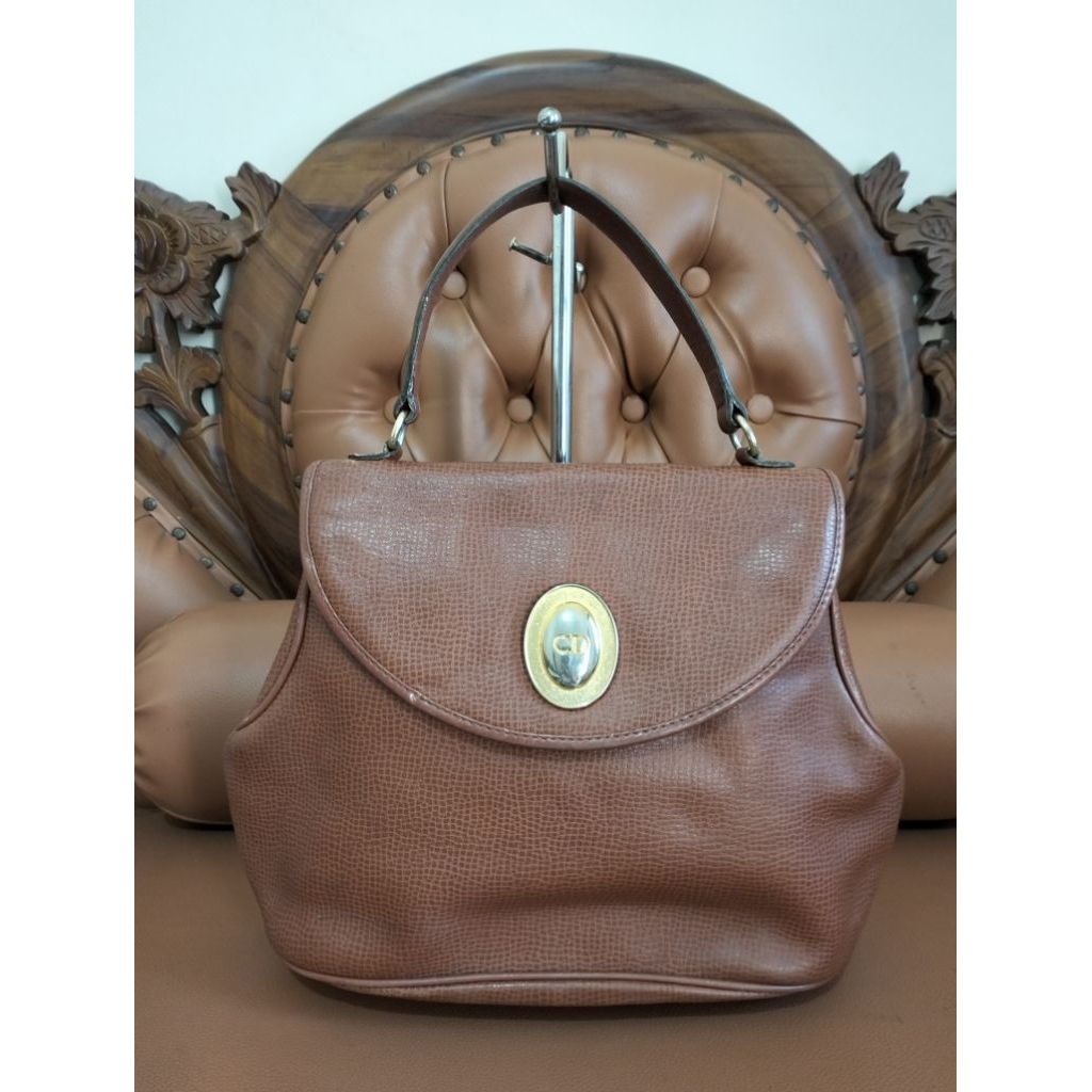 Christian Dior Brown Leather Top Handle Bag