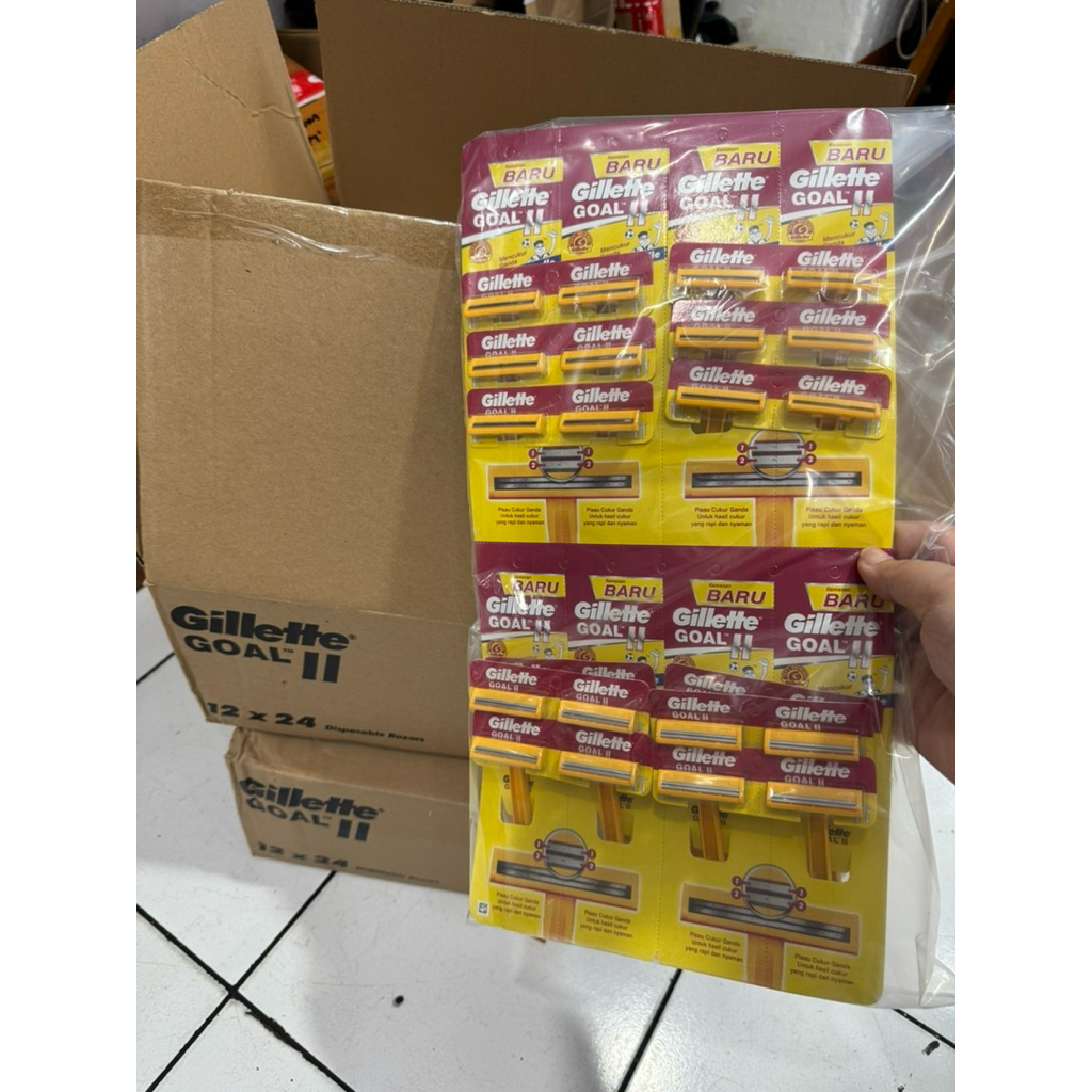 { PROMO } Alat Cukur Jenggot Goal 2 Gillette Kuning Goal II Ganda - 1 karton 12 Papan