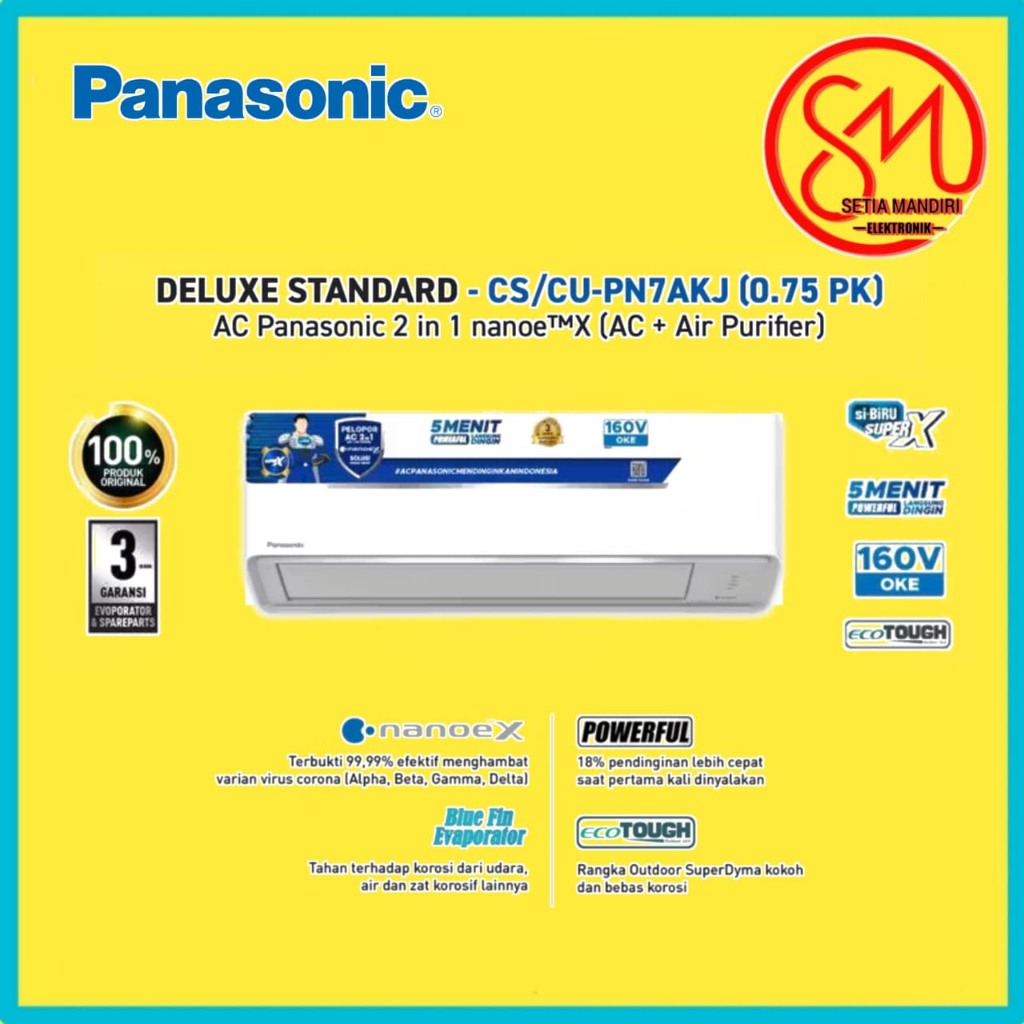 AC PANASONIC 3/4PK + PASANG - CS/CU-PN7AKJ AC Split & Purifier - Low Voltage + Nanoe-X [0.75 PK]