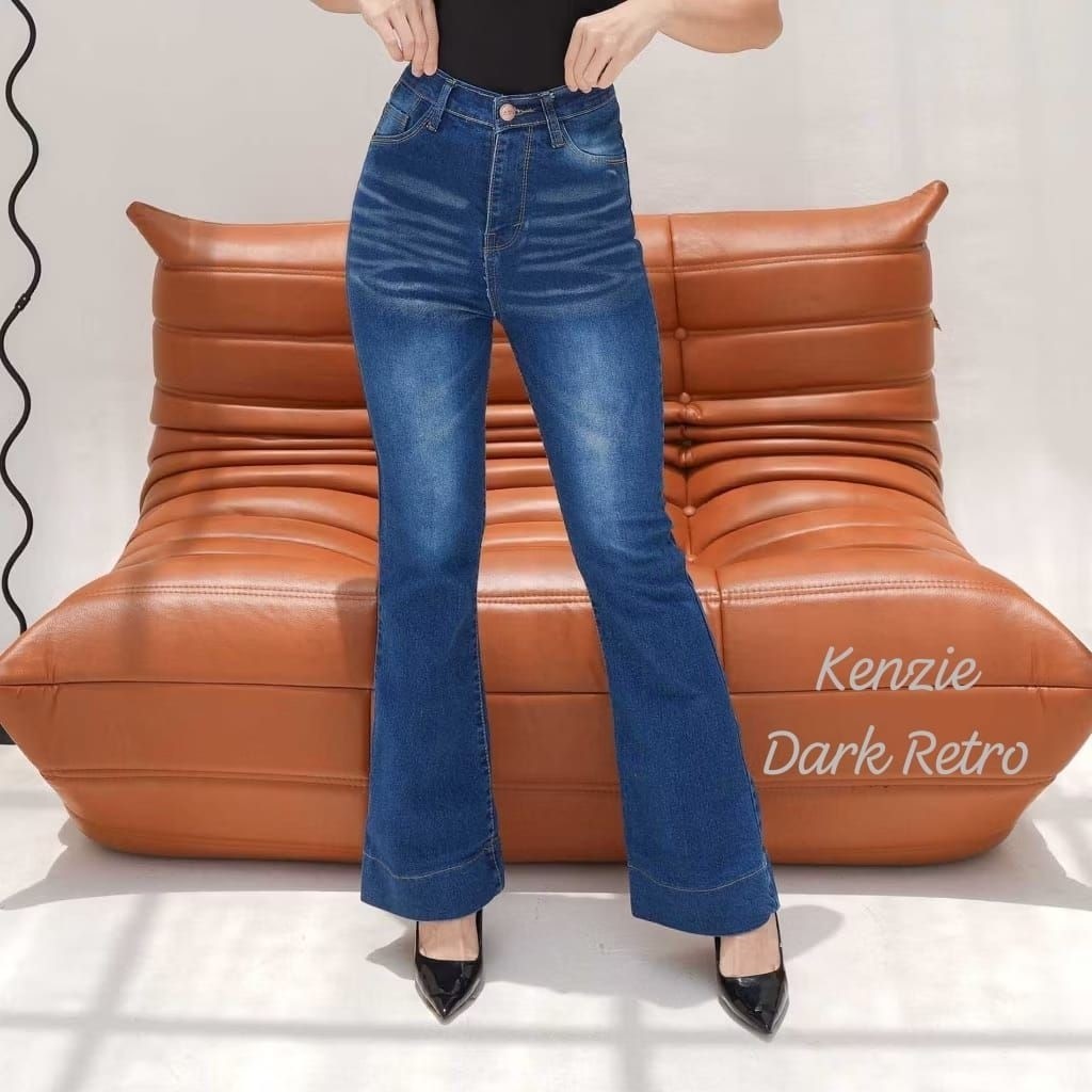 HighWaist Cutbray Jeans Lipat Bawah - Celana Flare Panjang Stretch Wanita Retro Vintage - Celana Cut