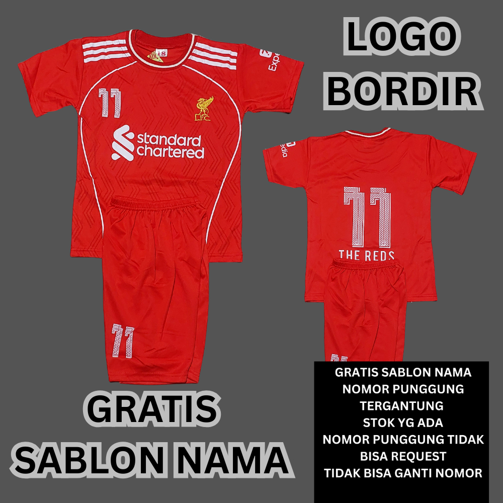 BAJU BOLA LIVERPOOL ANAK/SETELAN BAJU LIVERPOOL ANAK MURAH SIZE 1-12THN