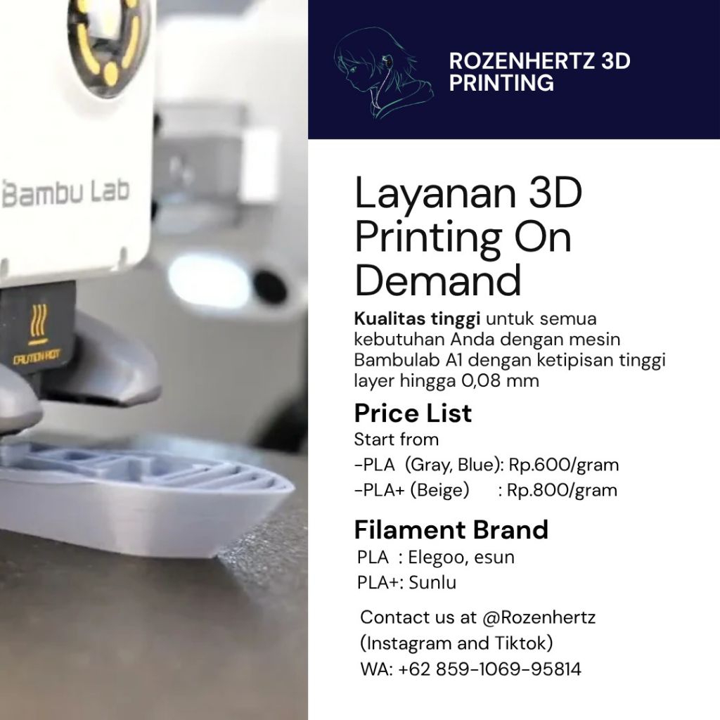 [PLA] Jasa Custom 3D Print FDM  On Demand Bambulab A1 Dengan Layer Height Hingga 0,08mm