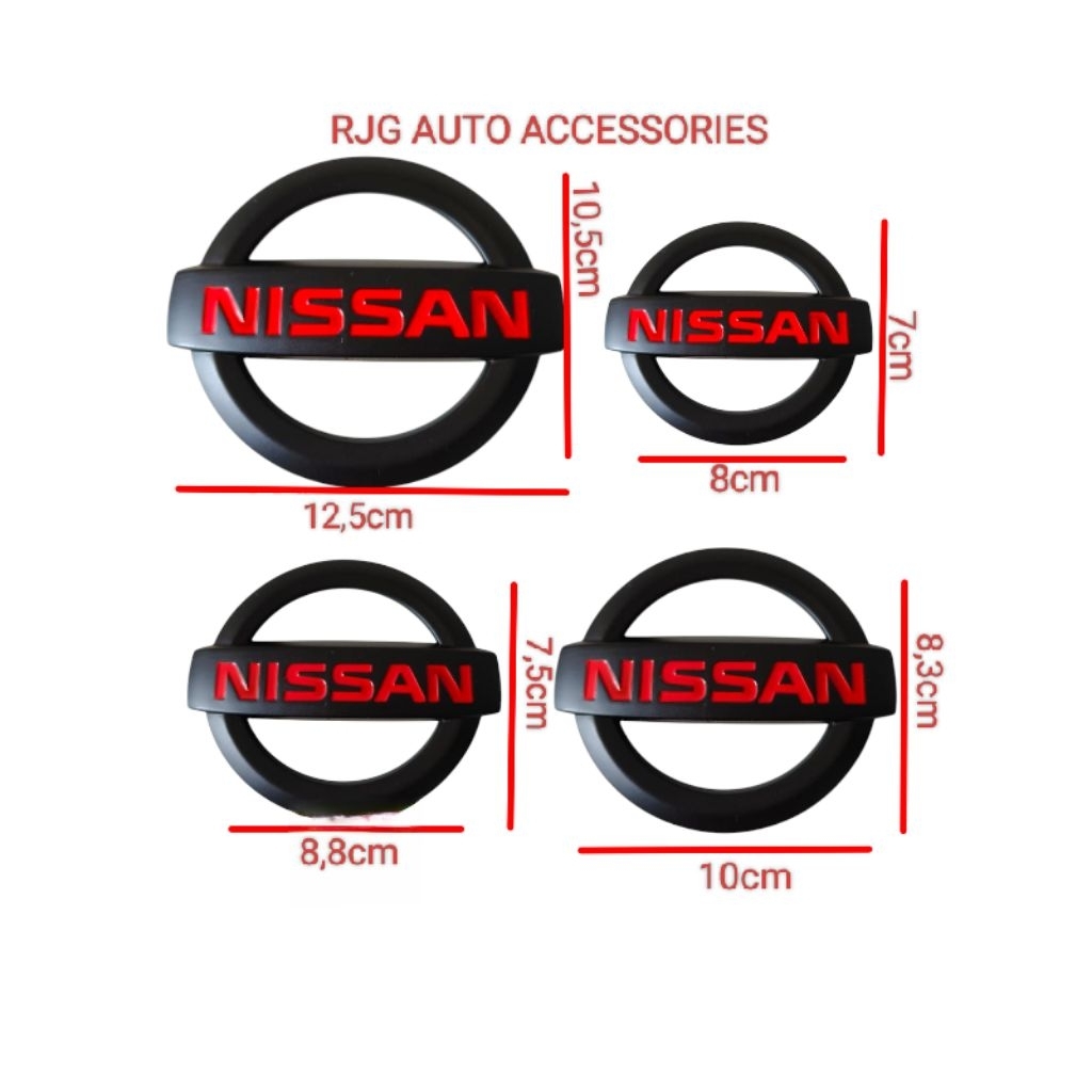 LOGO EMBLEM NISSAN MODEL ORI HITAM TULISAN MERAH MODEL TEMPEL