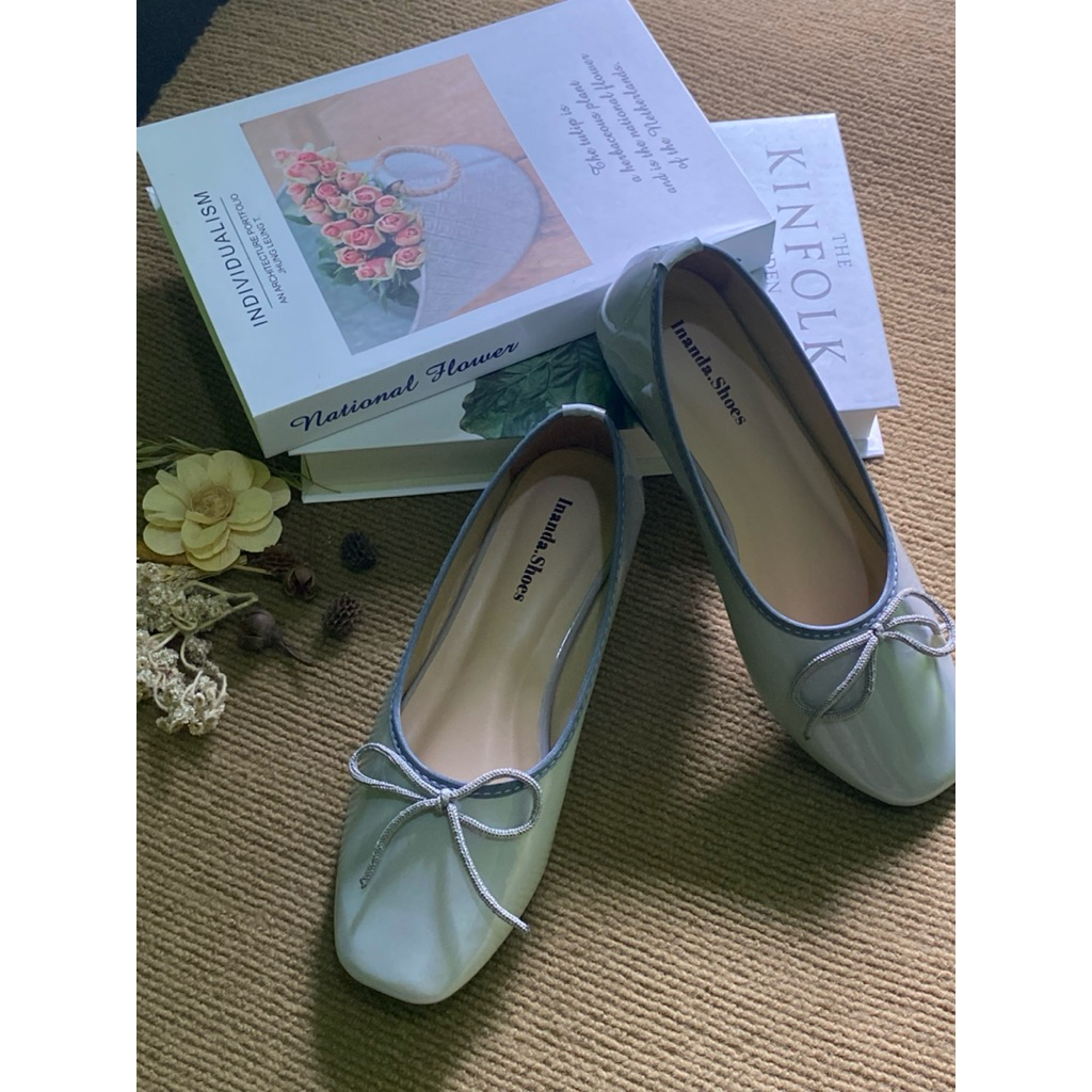 Sepatu pesta Flat shoes pita wanita alas karet sepatu kerja wanita