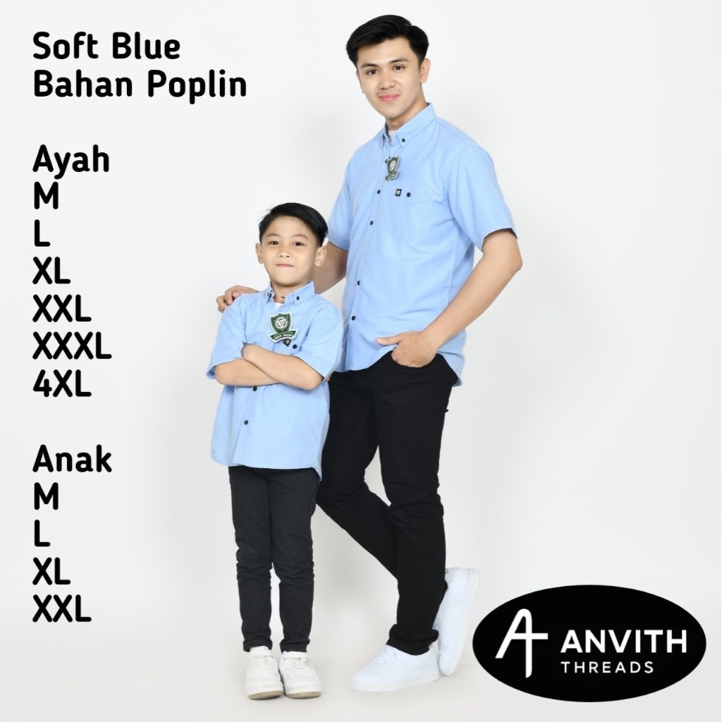Kemeja Polos Couple Ayah Dan Anak Warna Soft Blue Lengan Pendek Kemeja Polos Pria Warna Soft Blue