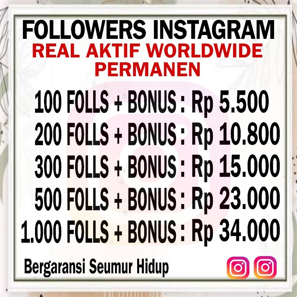 ( Promo ) FOLLOWERS INSTA_GRAM REAL AKTIF PERMANEN Followers lG Follower Permanen Garansi seumur hid