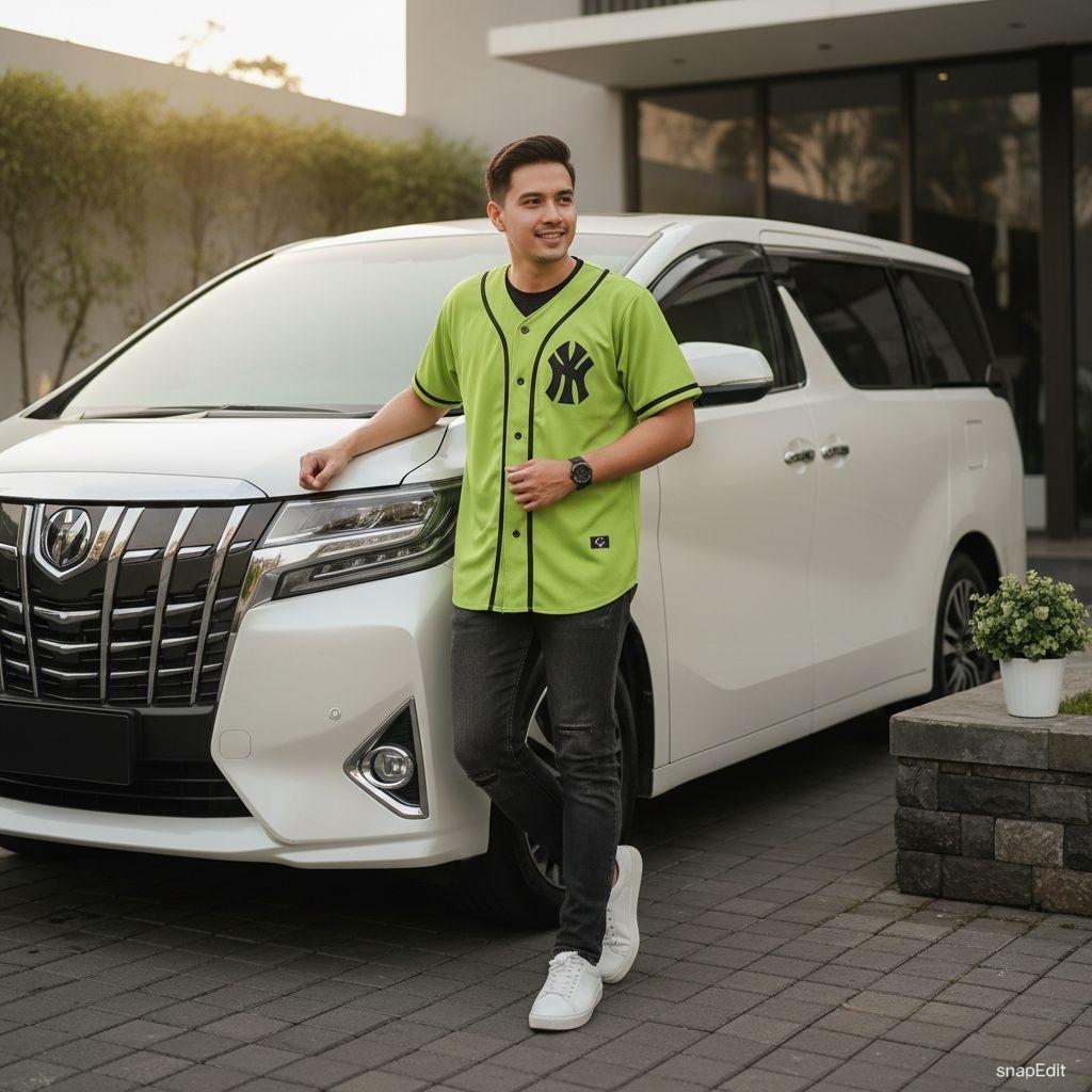 Baju Jersey Baseball Pria NY hijau neon