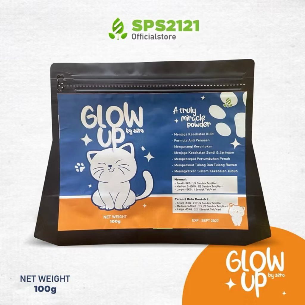 Glow Up by Zero Collagen 150gr Biotin Zinc Vitamin Kolagen Kucing Powder Vitamin Kucing Rontok