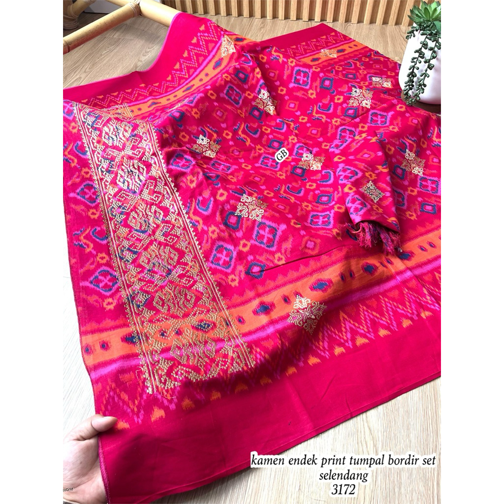 Kamen Endek Print Tumpal Bordir set selendang motif palembang lebar 2mtr