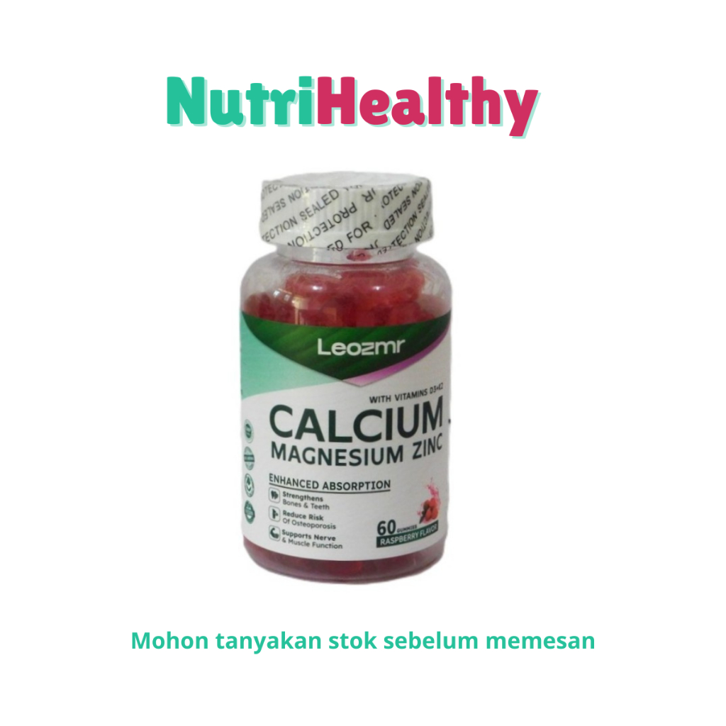Leozmr Calcium Magnesium Zinc + Vitamin D3 & K2 — 60 Gummies Raspberry
