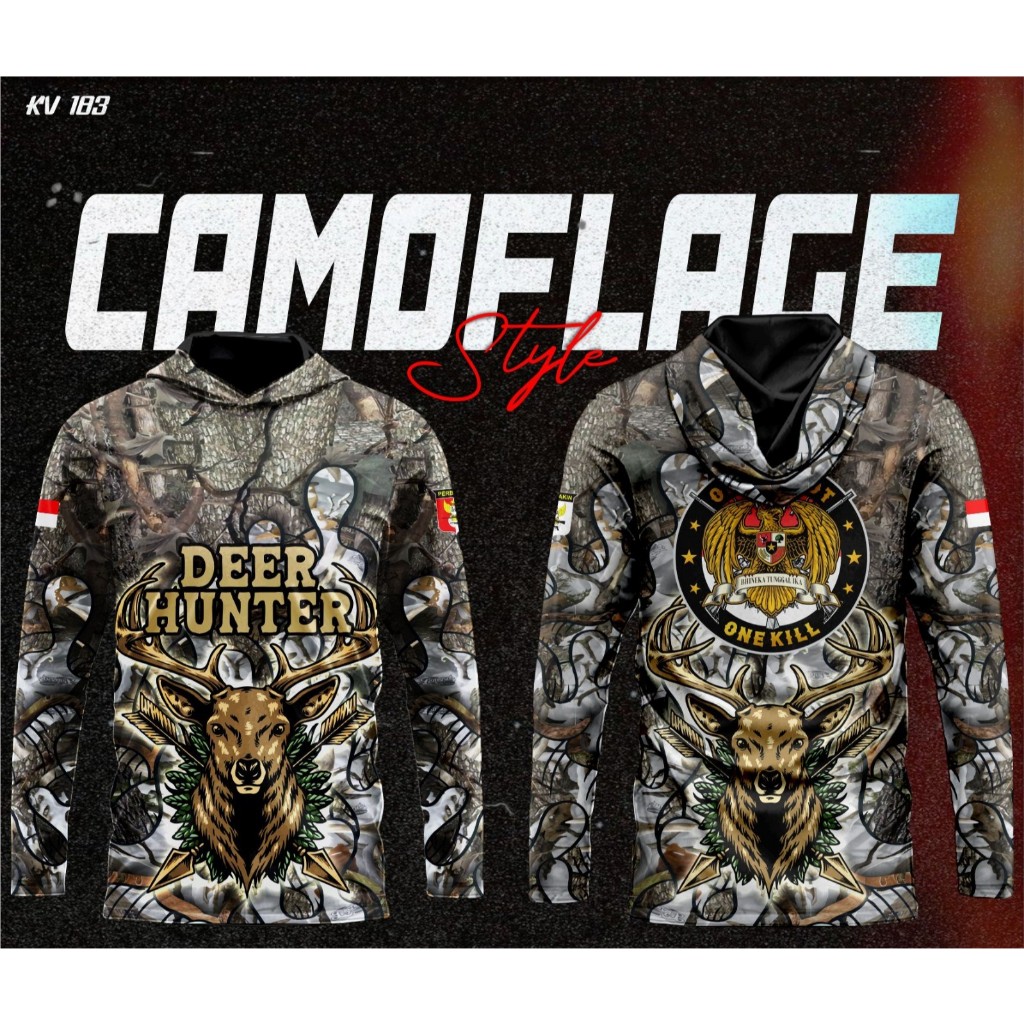 MOURA | Baju Berburu Jersey Camo Hunter | Custom Nama Logo | Gratis Buff | Dryfit Premium