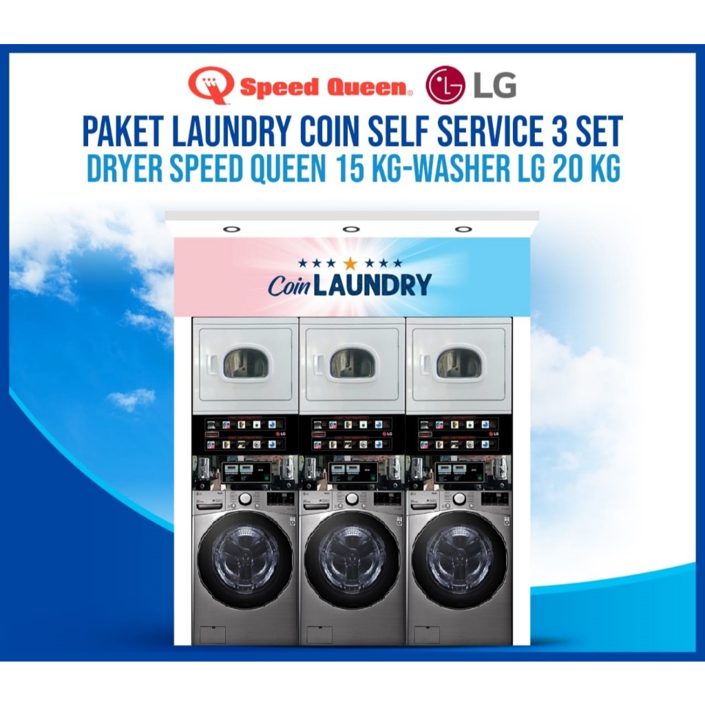 Paket Coin 3 Stack SPG20 (Washer LG 20 Kg & Dryer SpeedQueen 15 Kg)