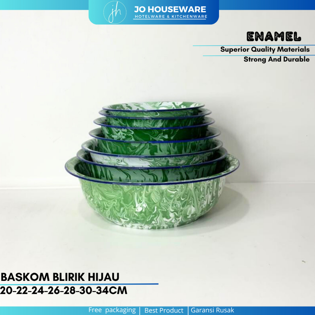 Baskom Blirik Hijau Enamel (UK : 20-22-24-26-28-30-34 CM )/ Waskom Seng Vintage serbaguna / Basin Ba