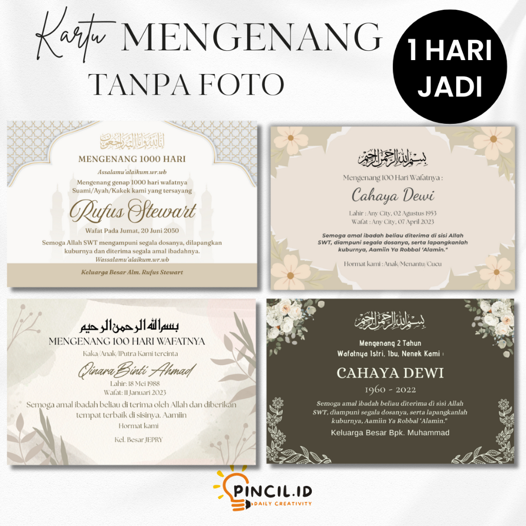 KARTU TAHLIL 40 HARI, STIKER TAHLIL 100 HARI, MENGENANG WAFATNYA, KARTU BESEK TAHLILAN CUSTOM