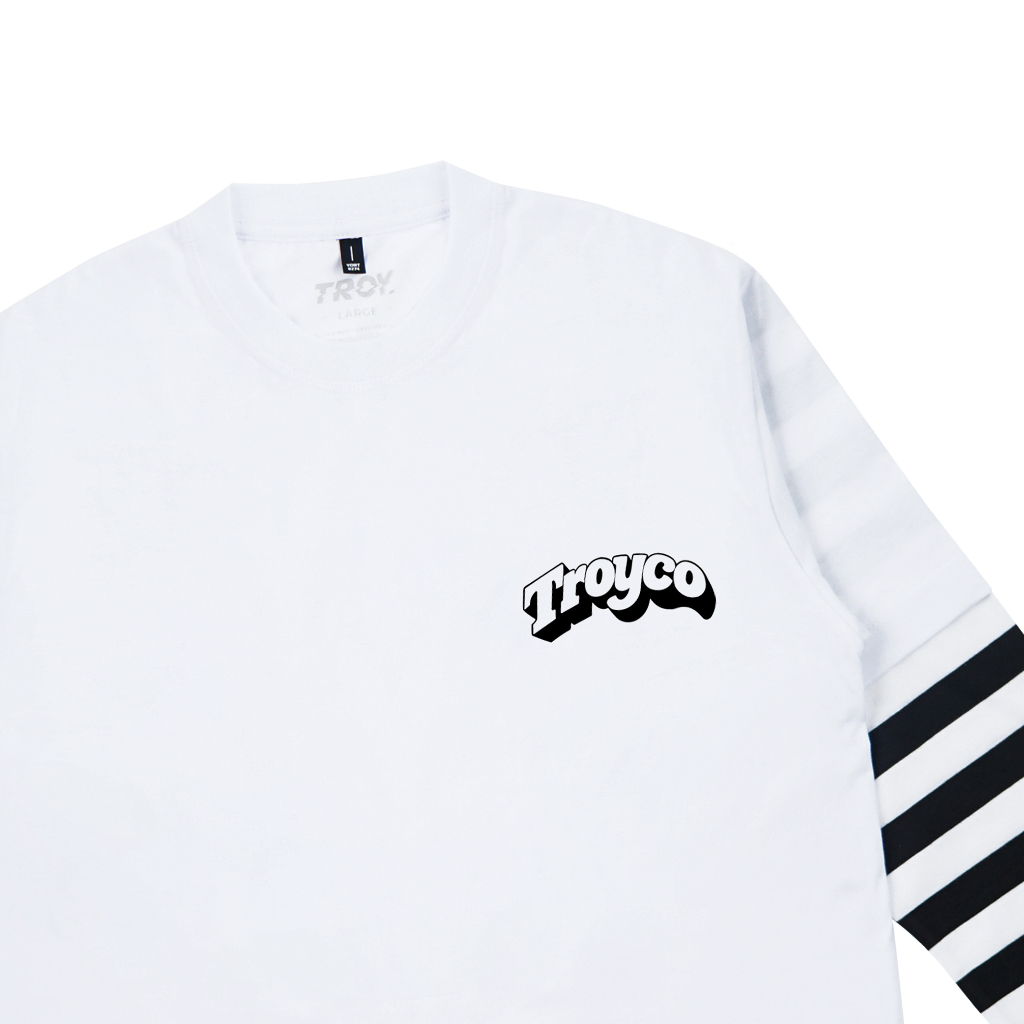 Troy Company Double Sleeve Tshirt White Stripe Binding - Kaos Putih Lengan Panjang DS 3395