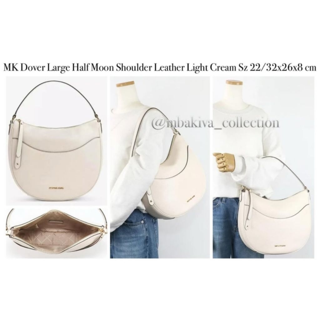 MK Dover Large HalfMoon Shoulder Leather Light Cream