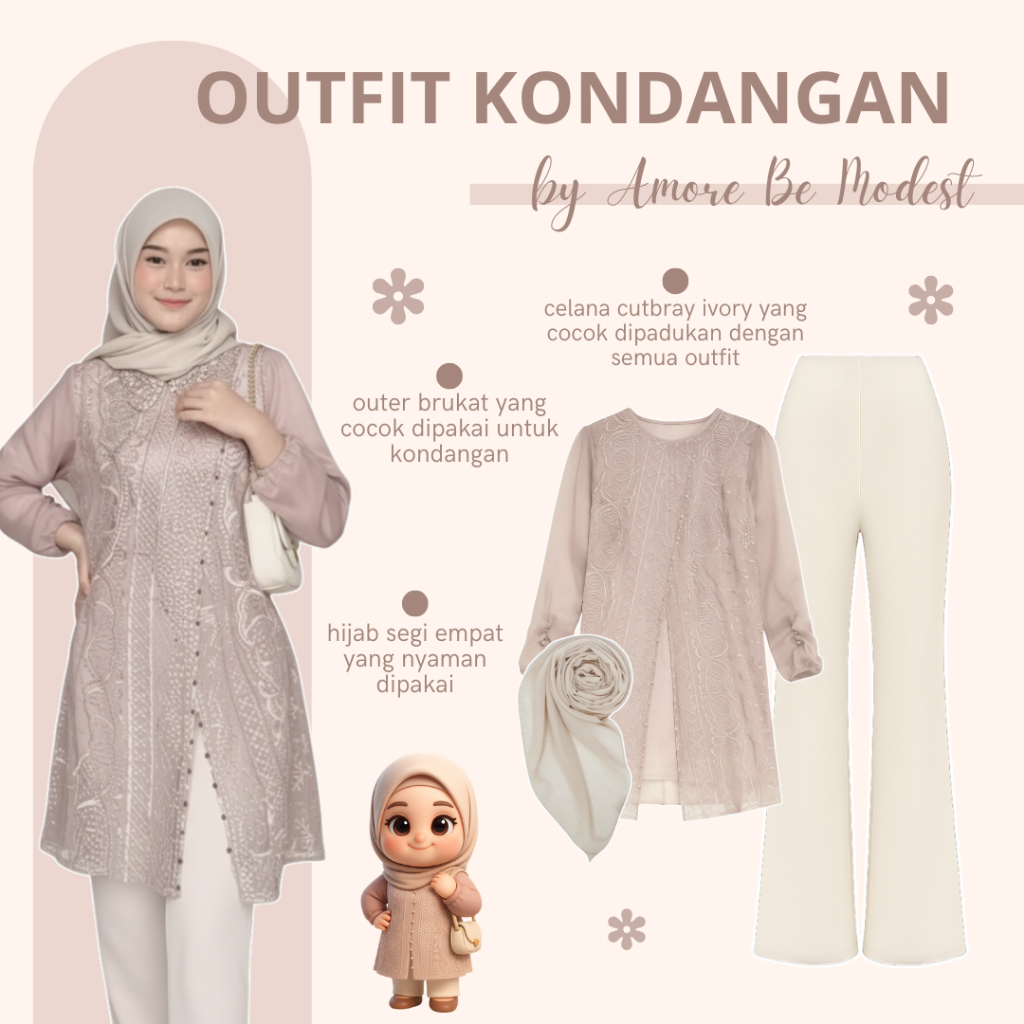 Outfit Kondangan Wanita Kekinian | Outer Zize + Celana Cutbray + Kerudung | Setelan Remaja - AM202N