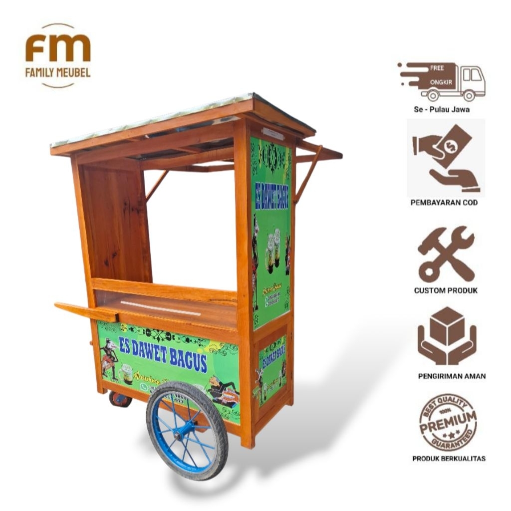 Gerobak minuman dorong roda 3 | Gerobak esteh | Gerobak es dawet Free sticker