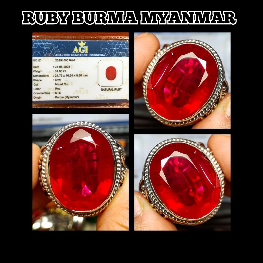 CINCIN BATU PERMATA RUBY BURMA RING PERAK MEWAH
