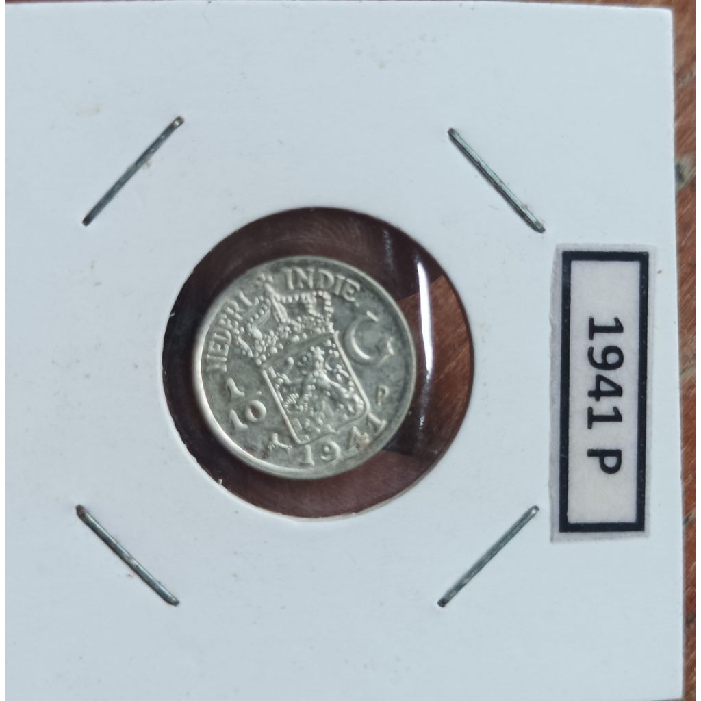 koin silver wilhelmina 1/10 gulden 1941p