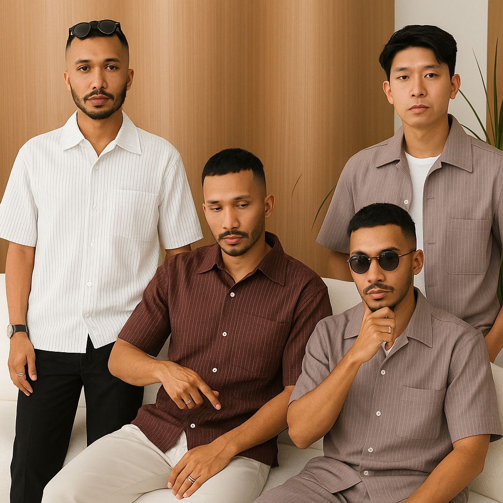 Kemeja Pria Lengan Pendek Motif Garis Vertikal | Kemeja Stripe Pria Trendy | Kemeja Pria Casual & Fo