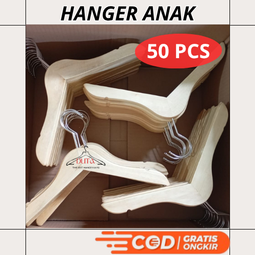 [ PAKET MURAH 50 PCS ] Hanger gantungan baju anak // Hanger kayu anak natural 50 pcs