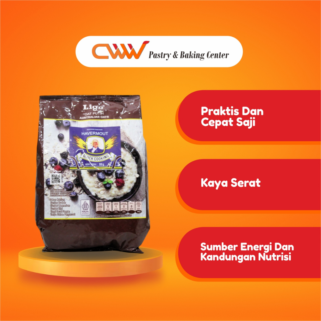 Ligo Oat Putih Utuh Havermout Australia Quick Cooking 500g Sarapan Sehat Praktis Tinggi Serat