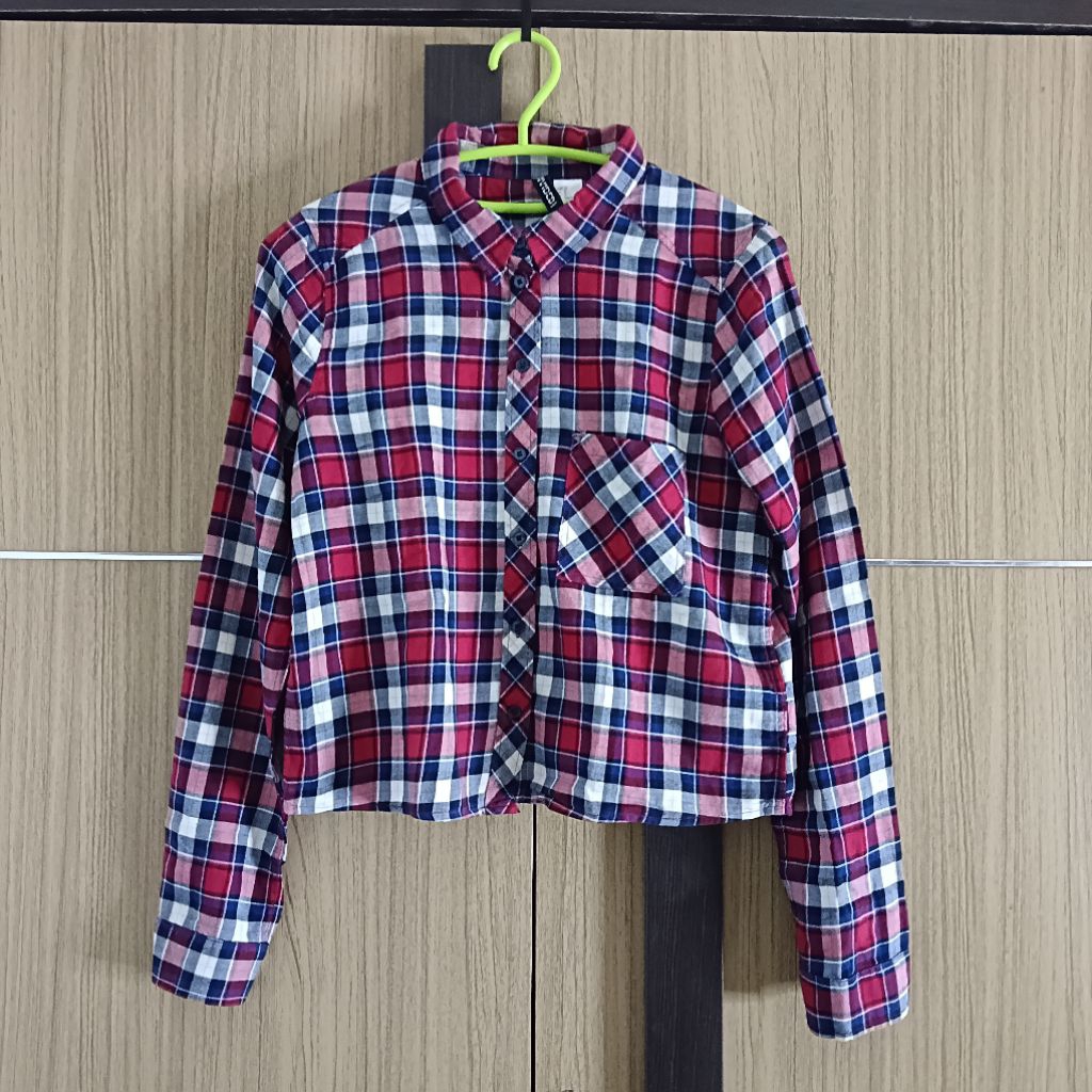 kemeja anak remaja kotak merah list putih  /ld 90