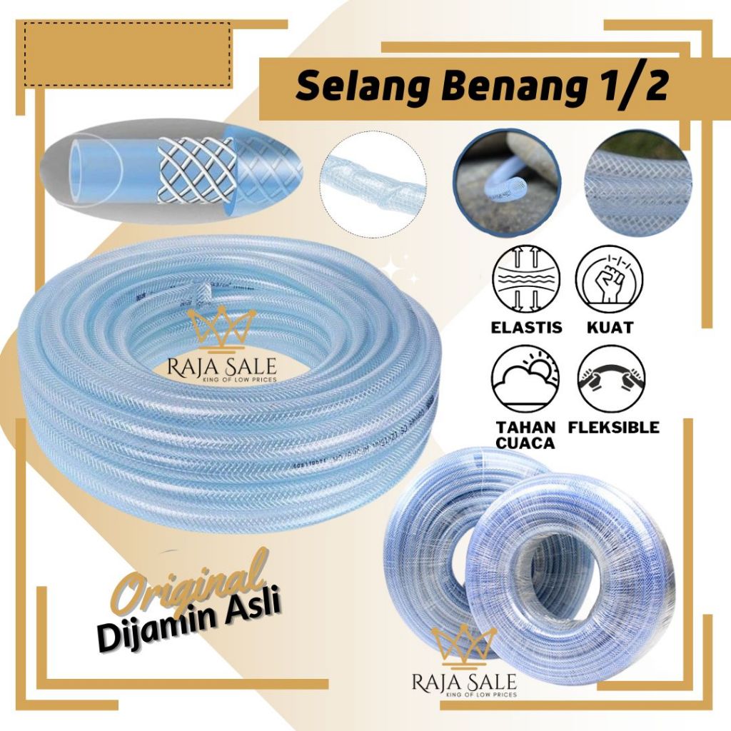 Selang Taman Serat Benang Transparant 1/2 Inch, Selang Air irigasi