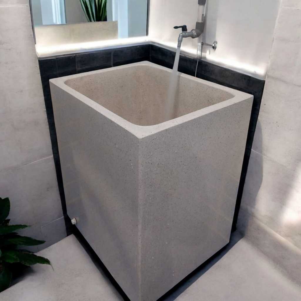 Bak Mandi Kotak Teraso Custom Putih Natural