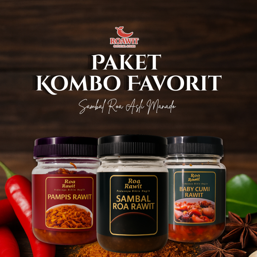 Paket Kombo Sambal Roa – Pampis Rawit + Baby Cumi + Sambal Roa Rawit | Lauk Siap Santap Pedas Manado