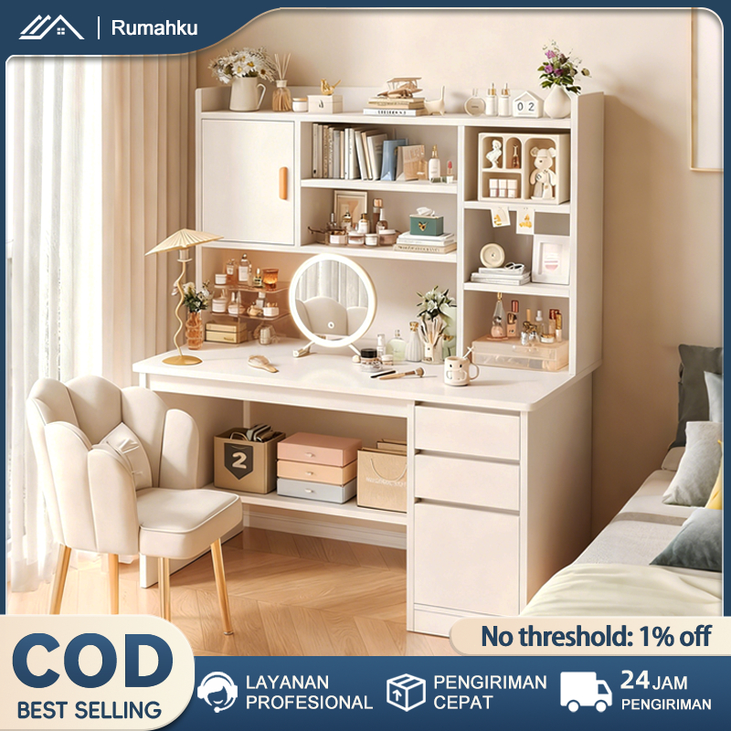 ⭐ COD ⭐ Meja Rias Lampu LED Meja Rias Aesthetic Meja Rias Oval Meja Rias Minimalis Meja Modern Pola 