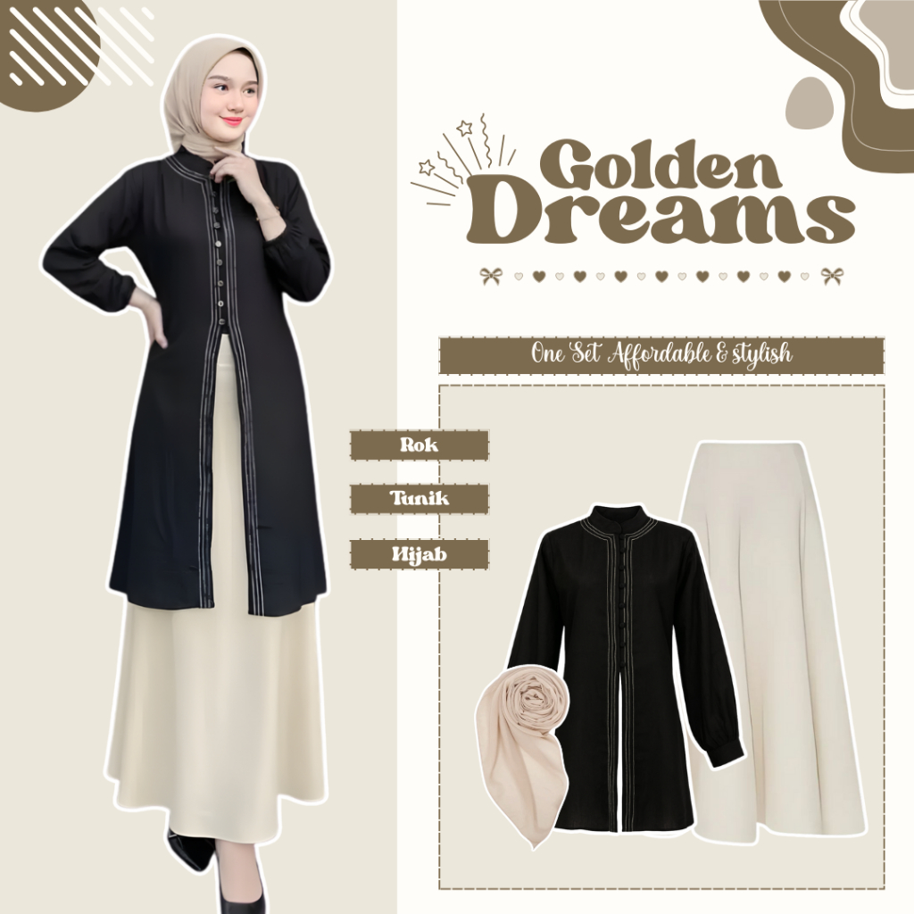 One Set Lebaran Kondangan 3IN1 (TUNIK AYUNDA | ROK JODA | HIJAB BELLA SQUARE) OOTD Wanita Hijab Keki