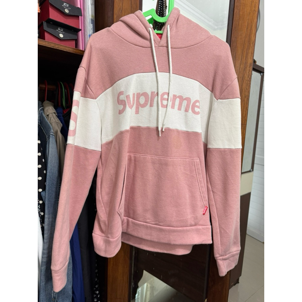 Hoodie Supreme Pink and White - Preloved Original - SIZE M