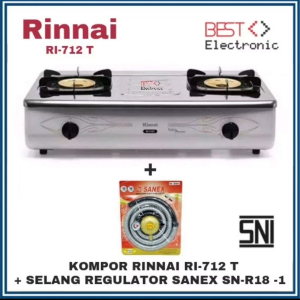 Kompor Gas 2 Tungku Rinnai RI 712T Stainless Kompor Api Turbo Rinnai RI-712T Kompor Rinnai RI 712T